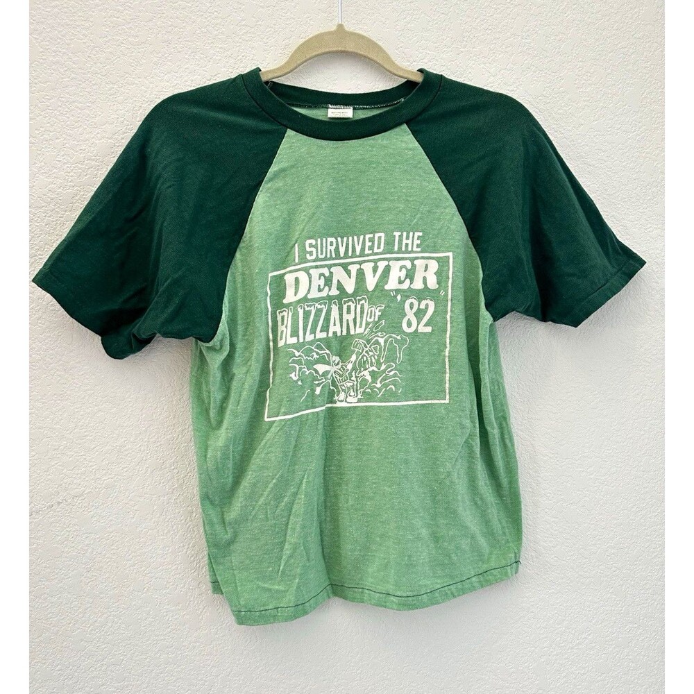Vintage 80s Velva Sheen I Survived Denver Blizzard 82 Raglan Shirt USA Single L